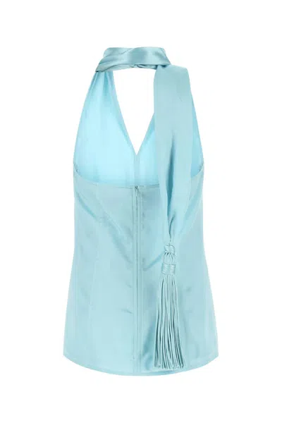 Bottega Veneta Scarf-halter Chintzed Cupro Top In Blue