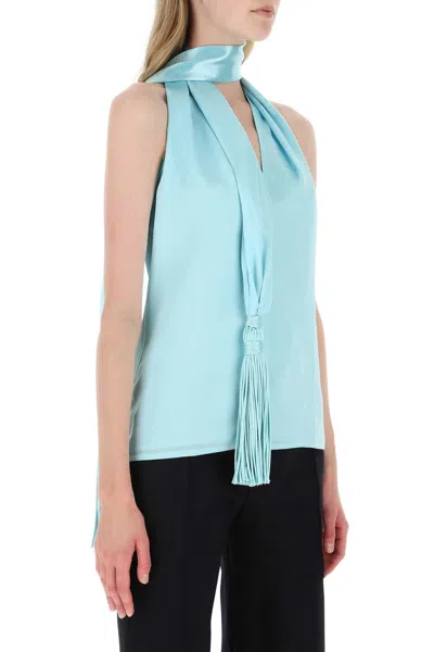 Bottega Veneta Scarf-halter Chintzed Cupro Top In Blue