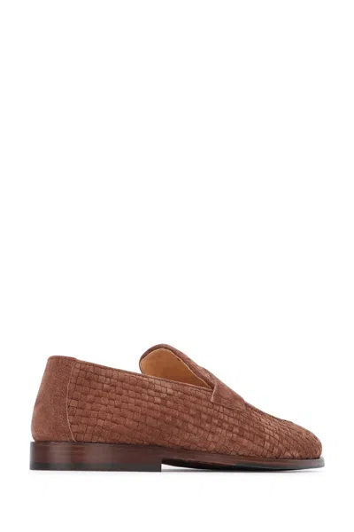 Brunello Cucinelli Woven Texture Loafers With Kleather Finish In Brown