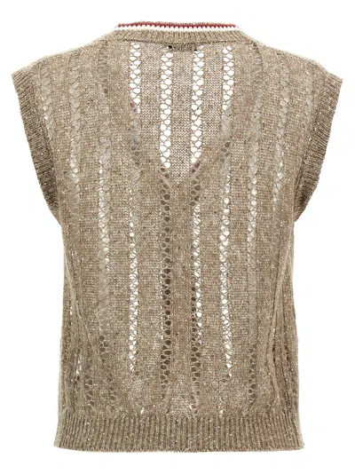 Brunello Cucinelli Dazzling Ribbed Net Gilet Beige