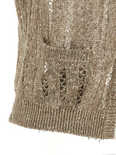 Brunello Cucinelli Dazzling Ribbed Net Gilet Beige