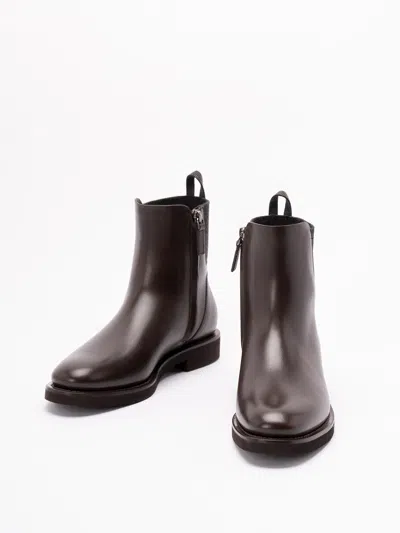 Brunello Cucinelli Matt Leather Chlesea Boots With Shiny Detail Shoes In Brown