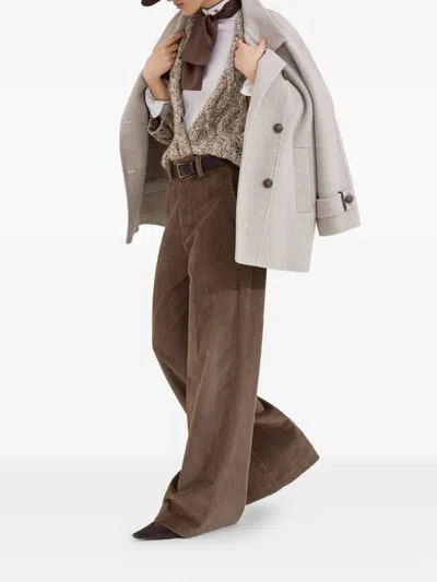 Brunello Cucinelli Women Corduroy Loose Pants With Monili
