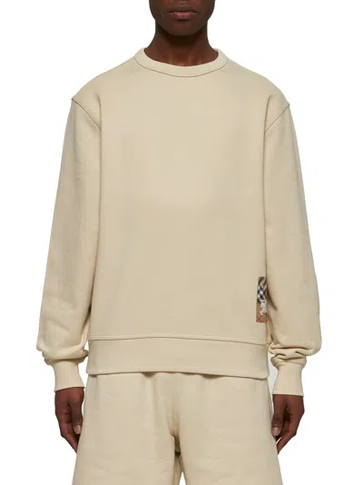 Burberry Men Beige Cotton Check Patch Sweatshirt In Nude