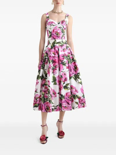 Dolce & Gabbana Pink Crop Top With All-over Printed Floral Motif In Cotton Blend Woman In Pink