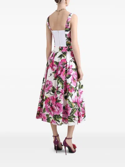 Dolce & Gabbana Pink Crop Top With All-over Printed Floral Motif In Cotton Blend Woman In Pink