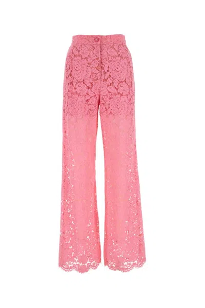Dolce & Gabbana High-rise Wide-leg Lace Pants In Pink