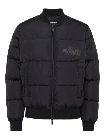 Dsquared2 Classic Black Puffer Bomber Jacket With Ribbed Cuffs In Black