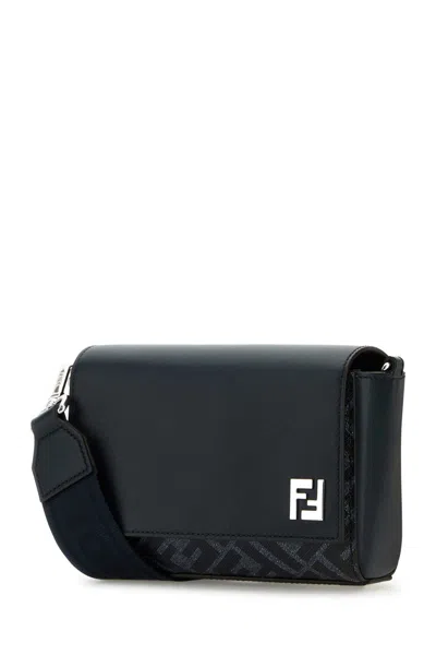 Fendi Men Black Canvas And Leather Compact Crossbody Bag