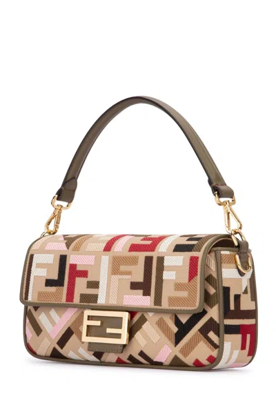 Fendi Canvas Bag With Multicolor Ff Embroidery In Multi