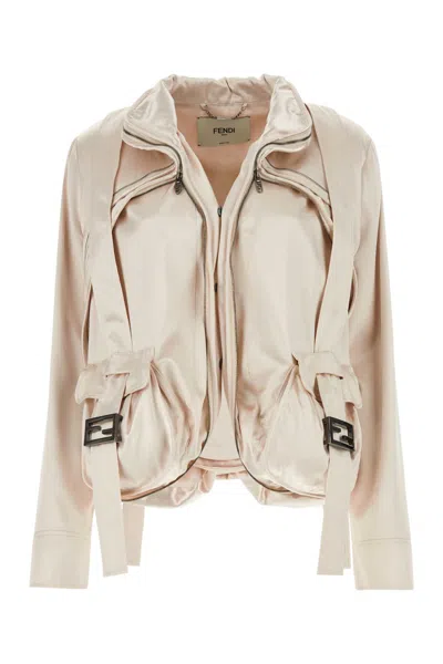 Fendi Women Light Pink Satin Jacket In Neutral