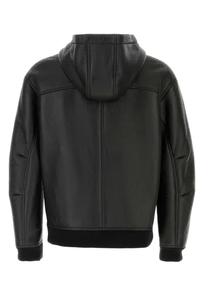Gucci Leather Jacket With Front Pockets And Hood