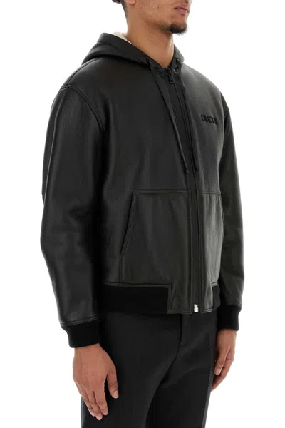 Gucci Leather Jacket With Front Pockets And Hood