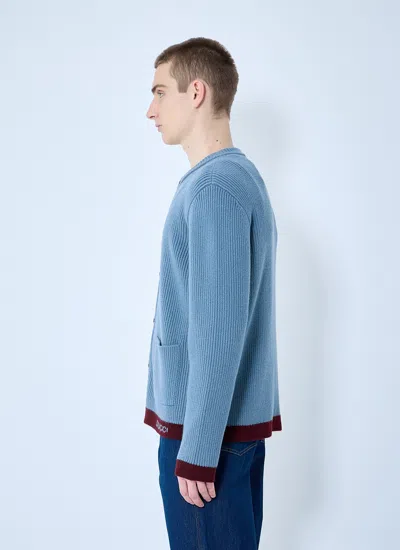 Gucci Men Wool Cardigan With Intarsia In Blue