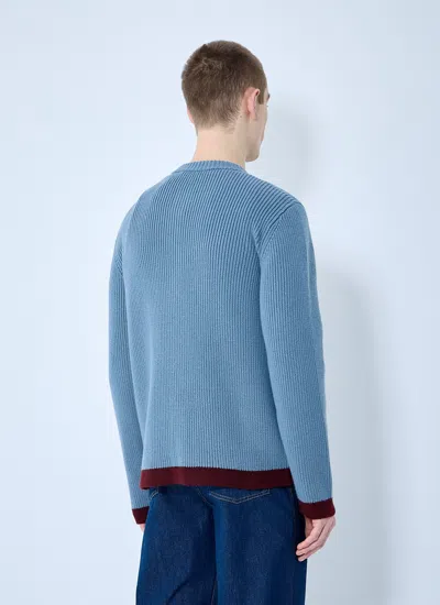 Gucci Men Wool Cardigan With Intarsia In Blue
