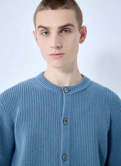 Gucci Men Wool Cardigan With Intarsia In Blue