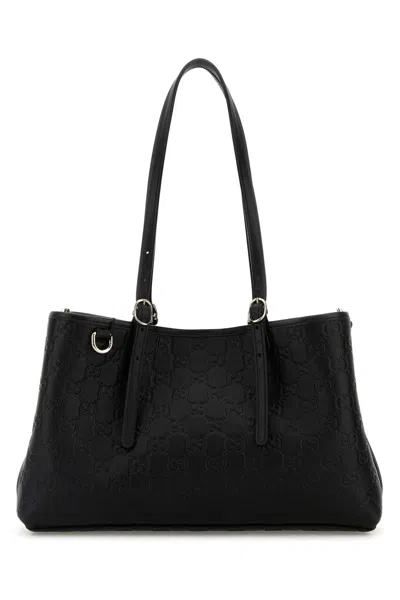 Gucci Women Gg Emblem Leather Shoulder Bag In Black