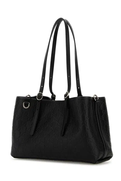 Gucci Women Gg Emblem Leather Shoulder Bag In Black