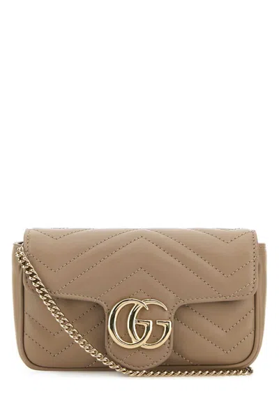 Gucci Women Cappuccino Leather Mini Marmont Clutch
