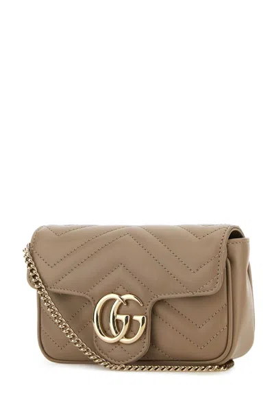 Gucci Women Cappuccino Leather Mini Marmont Clutch