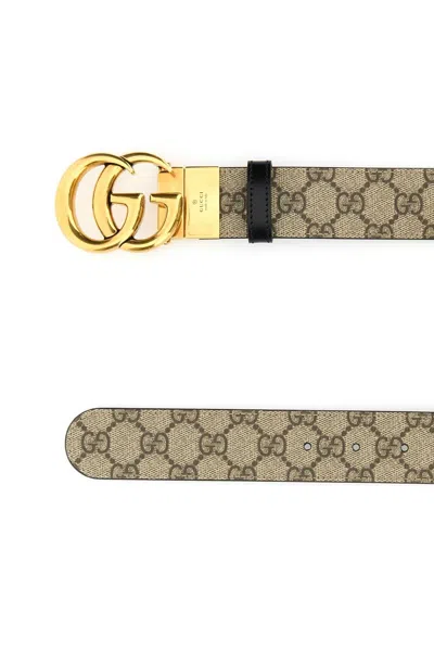 Gucci Women Gg Supreme Fabric Gg Marmont Reversible Belt In Gray