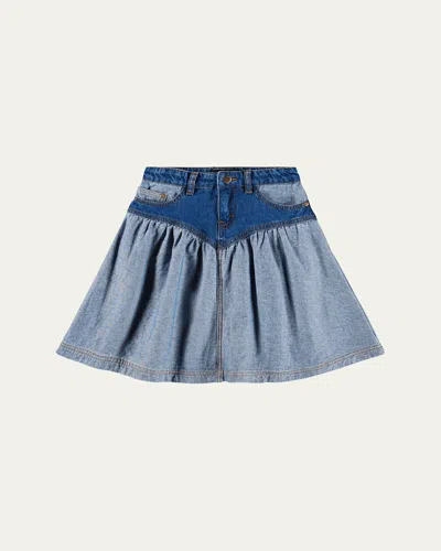 Molo Girl's Becca Two-tone Denim Skirt In Blue