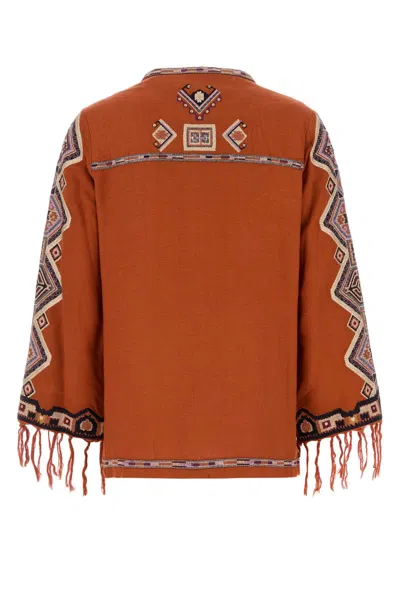 Isabel Marant Silk Blouse Embroidered Geometric Pattern In Orange