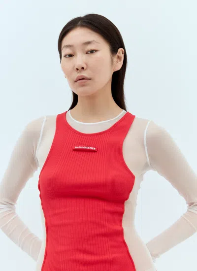 Jean Paul Gaultier Layered Ribbed Cotton-jersey And Mesh Maxi Dress In Multi