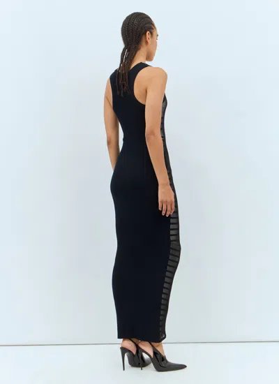 Jean Paul Gaultier Striped Printed Mesh Long Dress In Black
