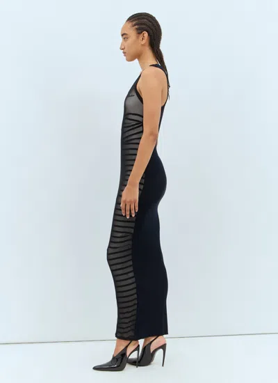 Jean Paul Gaultier Striped Printed Mesh Long Dress In Black