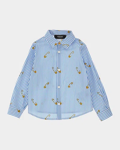 Versace Formal Shirt Popeline Pinstripe Pin Kids In Blue
