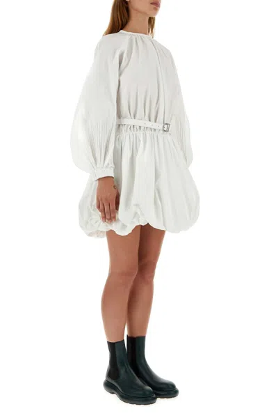 Jil Sander Leather-trimmed Cotton Poplin Minidress In White