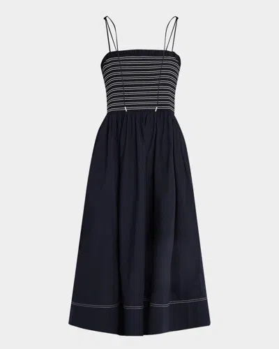 Veronica Beard Kaela Smocked A-line Midi Dress