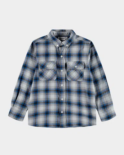 Molo Boy's Rozzy Cotton Check Button-front Shirt In Black