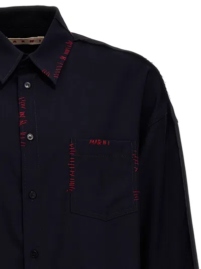 Marni Cool Wool Shirt With Contrast Stitching Shirt And Blouse Black