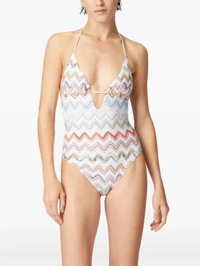 Missoni Women Zig-zag Motif V-neck Swimsuit In Multi