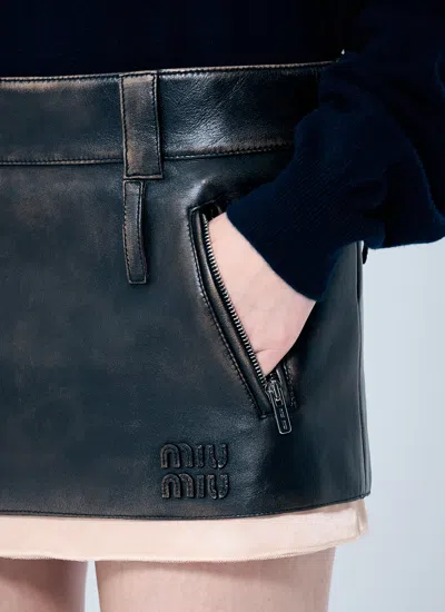 Miu Miu Women Leather Mini Skirt