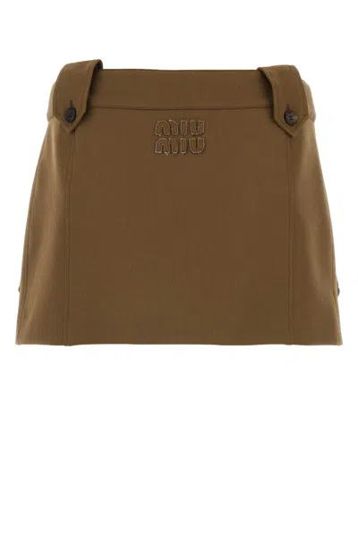 Miu Miu Women Mud Gabardine Mini Skirt