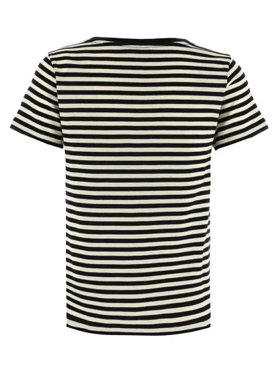 Moncler Black And White T-shirt With All-over Striped Motif And Logo Patch On The Chest In Cotton Wo