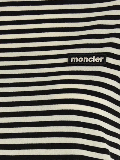 Moncler Black And White T-shirt With All-over Striped Motif And Logo Patch On The Chest In Cotton Wo