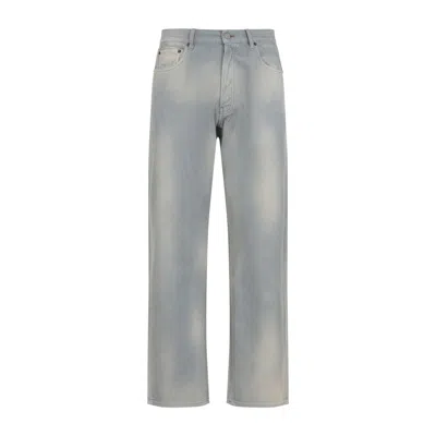 Prada Light Blue Corduroy Trousers With Washed Effect In Gray