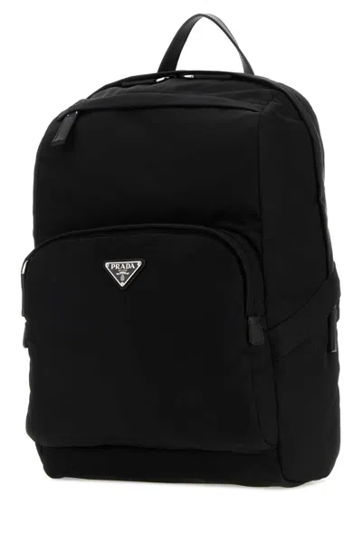 Prada Re-nylon Triangle Logo Backpack In Black