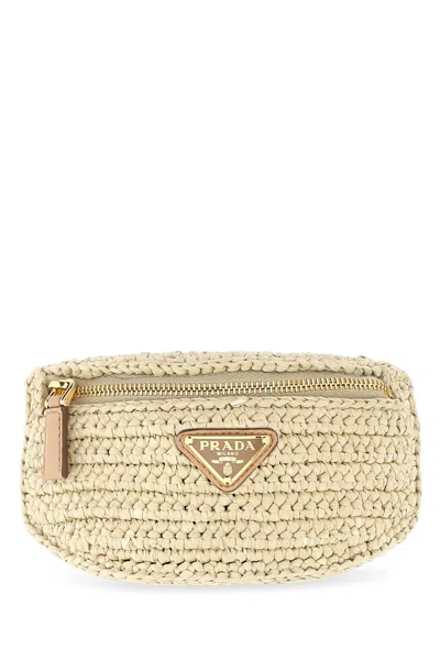 Prada Raffia Wrist Pouch With Adjustable Fabric Strap
