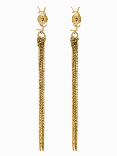 Saint Laurent Metal Earrings With Cassandre Tassel In Gold