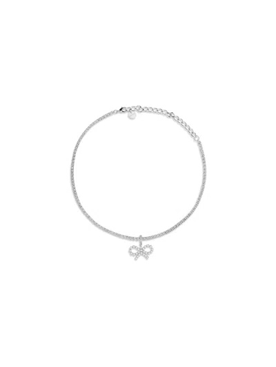 Self-portrait Women Tennis Necklace With Bow Pendant In Metallic