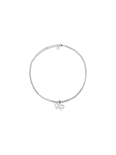 Self-portrait Women Tennis Necklace With Bow Pendant In Metallic