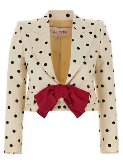 Valentino Bow-embellished Polka-dot Silk-shantung Jacket