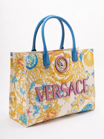 Versace Women Fabric And Calf Leather Tote