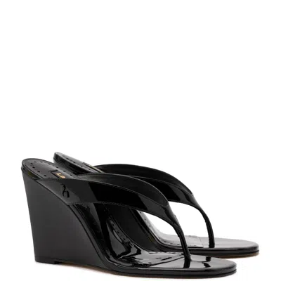 Larroude Gaia Wedge Sandal Black Leather
