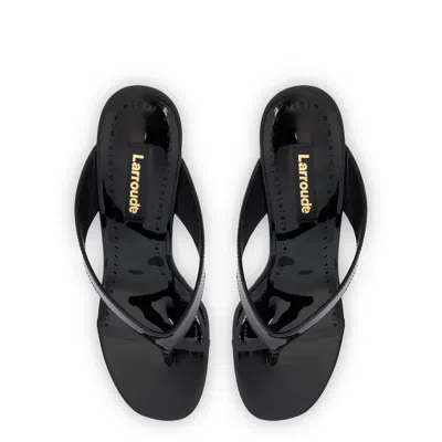 Larroude Gaia Wedge Sandal Black Leather
